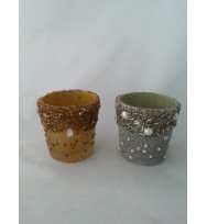 Cup Votive Embelish Beed Gold