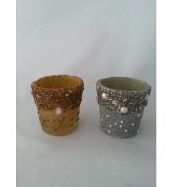 Cup Votive Embelish Beed Silver