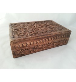 Box lrg leaf carving Mango 30x20cm